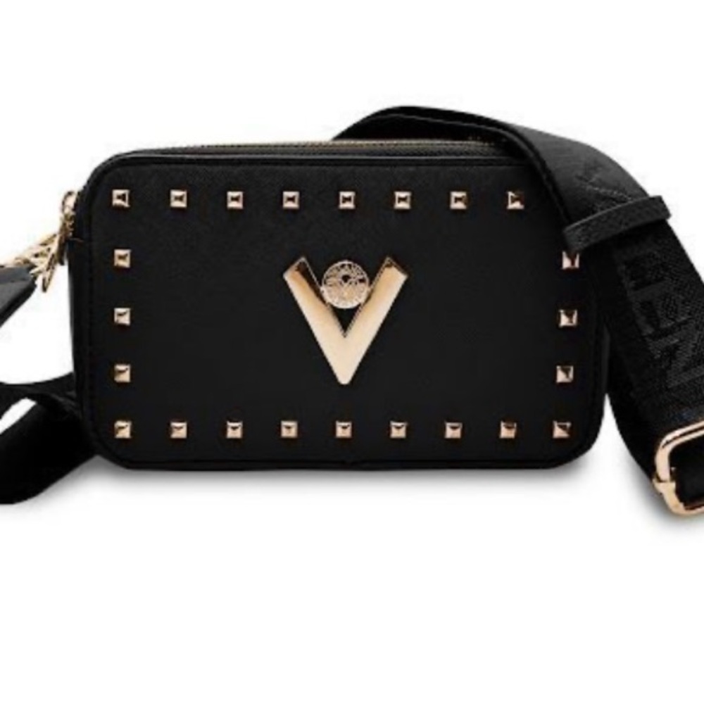 Valentino Orlandi Black Crossbody Bag with Gold Studs